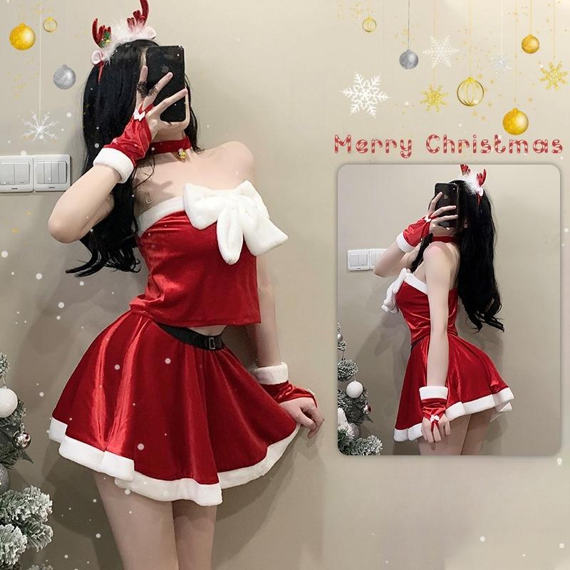 Women Elk Christmas Dress Costume Sexy Cosplay New Year'S Robe Sweet Nightdress Halloween Erotic Lingerie Night Club Suit