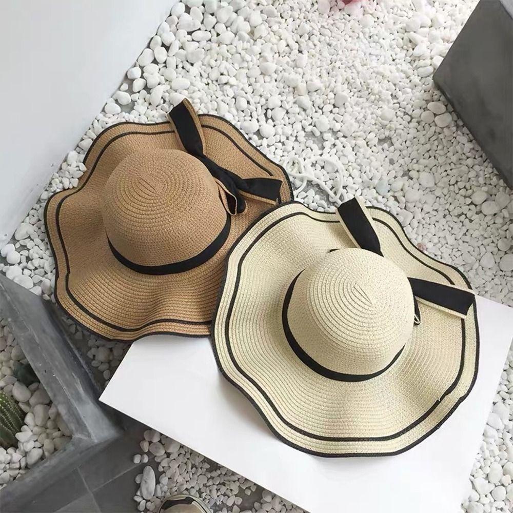 Large Straw Weave Sun Hat Wide Brim Fisherman Hat Elegant Sunscreen Bucket Hat Outdoor