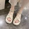 Sandals for Woman High Heels Women's Shoes Bow Summer 2025 Zip Footwear Heeled Platform Roman Style Pumps The Best H Daily Shoe
