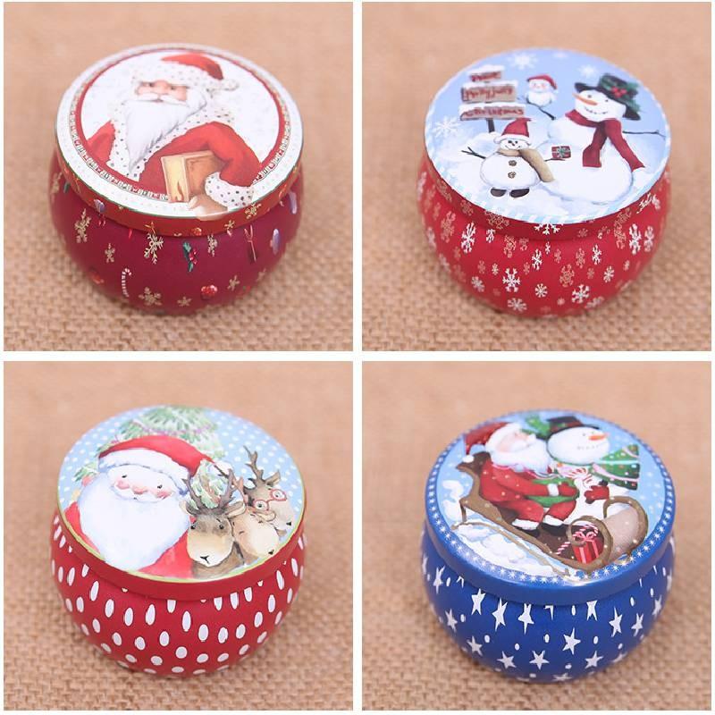 Decorations Metal Christmas Gift Candy Box Round Storage Xmas Durable Boxes