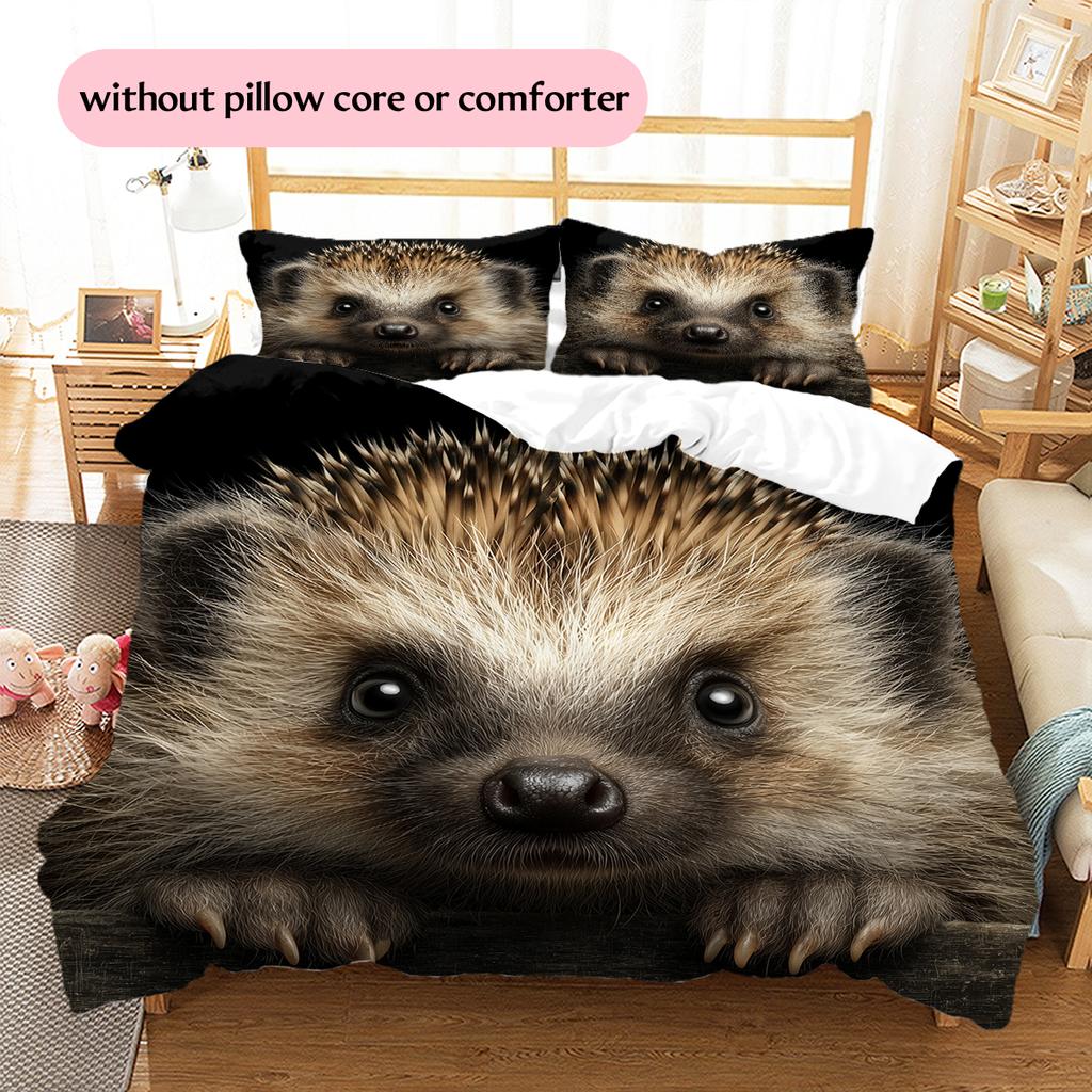 Black Hedgehog Pattern Bedding Home Decoration Birthday Gift (1 * Duvet Cover + 2 * Pillowcase, Without Core)