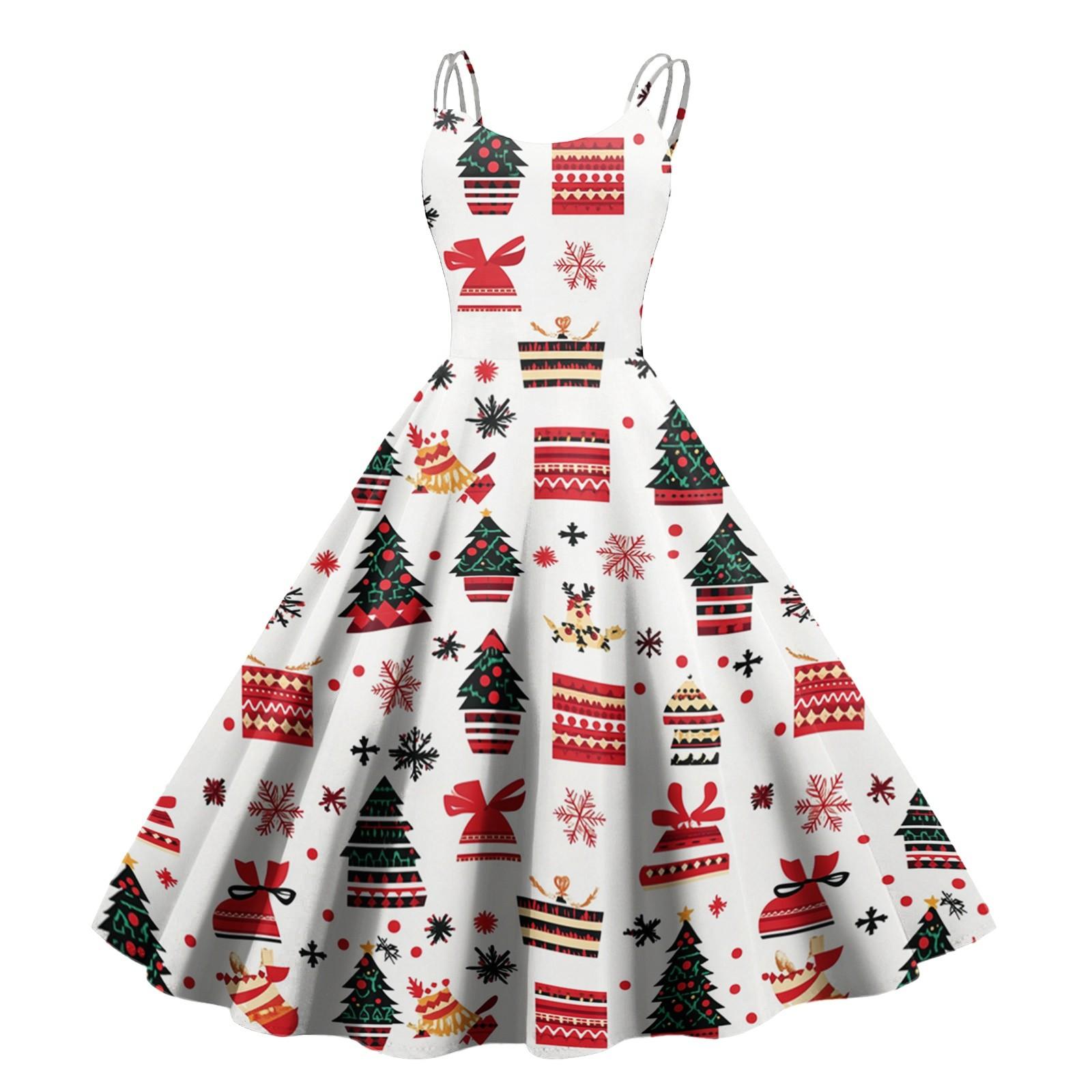 

Женские рождественские подарки, напечатанная шапка Санты, сексуальное платье с открытыми плечами в стиле панк-винтаж XXL белый