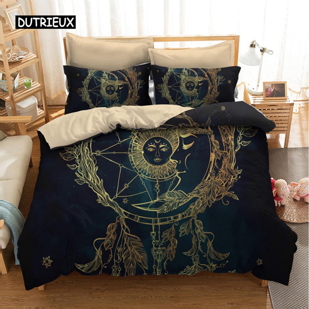 Ložní soupravy Sugar Skull King Krása Polibek Lebka Povlak na přikrývku Ložní souprava Bohémský potisk Černé ložní prádlo Velikost Queen Bedline