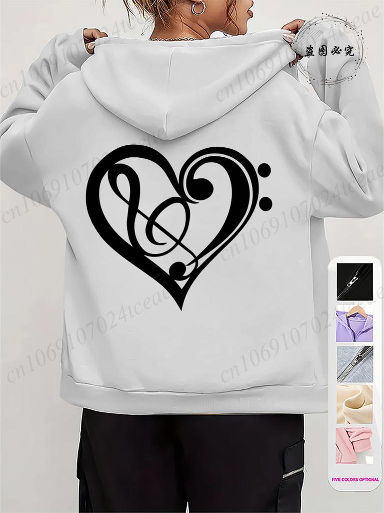 Men Women Fleece Hoodies Jackes Music Note Heartbeat Print Hoodie Zipper Jacket Male Hoodies Sweatshirt Music Zip Coats Clothes
