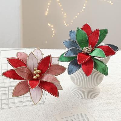 Neue 25 cm künstliche Weihnachtssternblume Glitzer Pailletten Simulationsblumen Funkelnde Paillettenblume Neujahrsfest