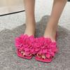 Flat Slippers Summer New Square Head Open Toe Big Flower Soft Bottom Set Foot Anti-slip Wear-resistant Beach Sandals