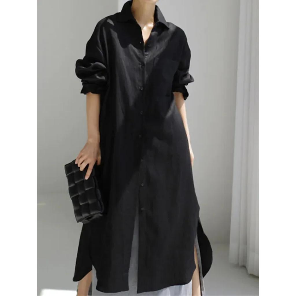 Spring and Summer Cotton and Linen Shirt Skirt Loose Irregular Shirt Cardigan Long Dress