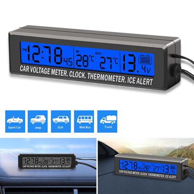 4In1 Car Digital Clock Inside Outside Temperature Thermometer Car Voltage Monitor Meter with LED Backlight Cigare-tte Time In-Car Temperature Display