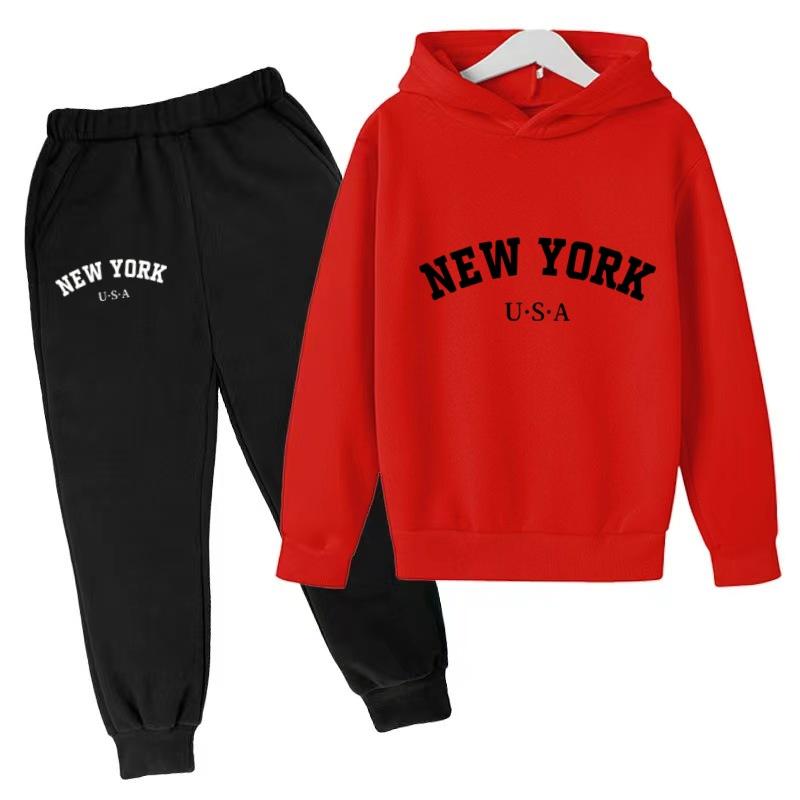 Kids Fashion Hoodie Boy Girl Toddler Pullover 3-12Years NEW YORK USA Letter Print Clothes Casual Top+Trousers 2P Coat Sports Set