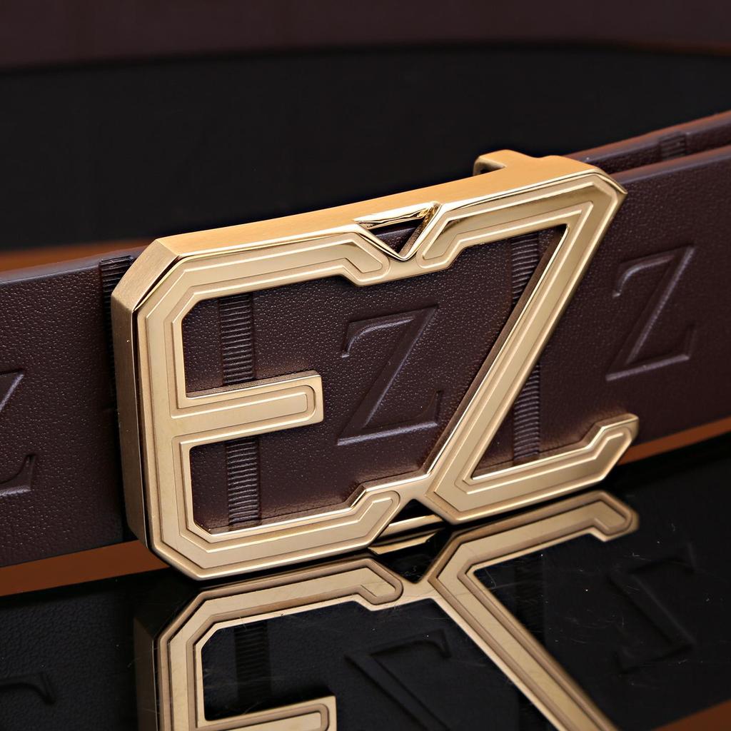 Men's Stainless Steel Z Letter Belt, Genuine Leather, Smooth Buckle, Top Layer Cowhide, Trouser Belt