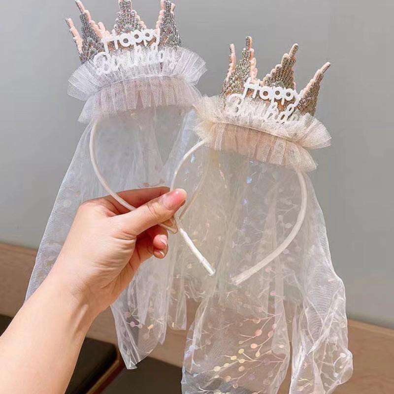 New Birthday Hat 1 2 3 Baby Shower Party Hats for Girls Crown Headband With Lace Children Happy Birthday Decoration Supplies