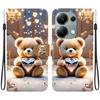 Handmade PU Leather Flip Case for Xiaomi Redmi Note 13 Pro 4G Anti-Slip Shockproof Cover with Wrist Strap & Heart/Rose Cat Designs