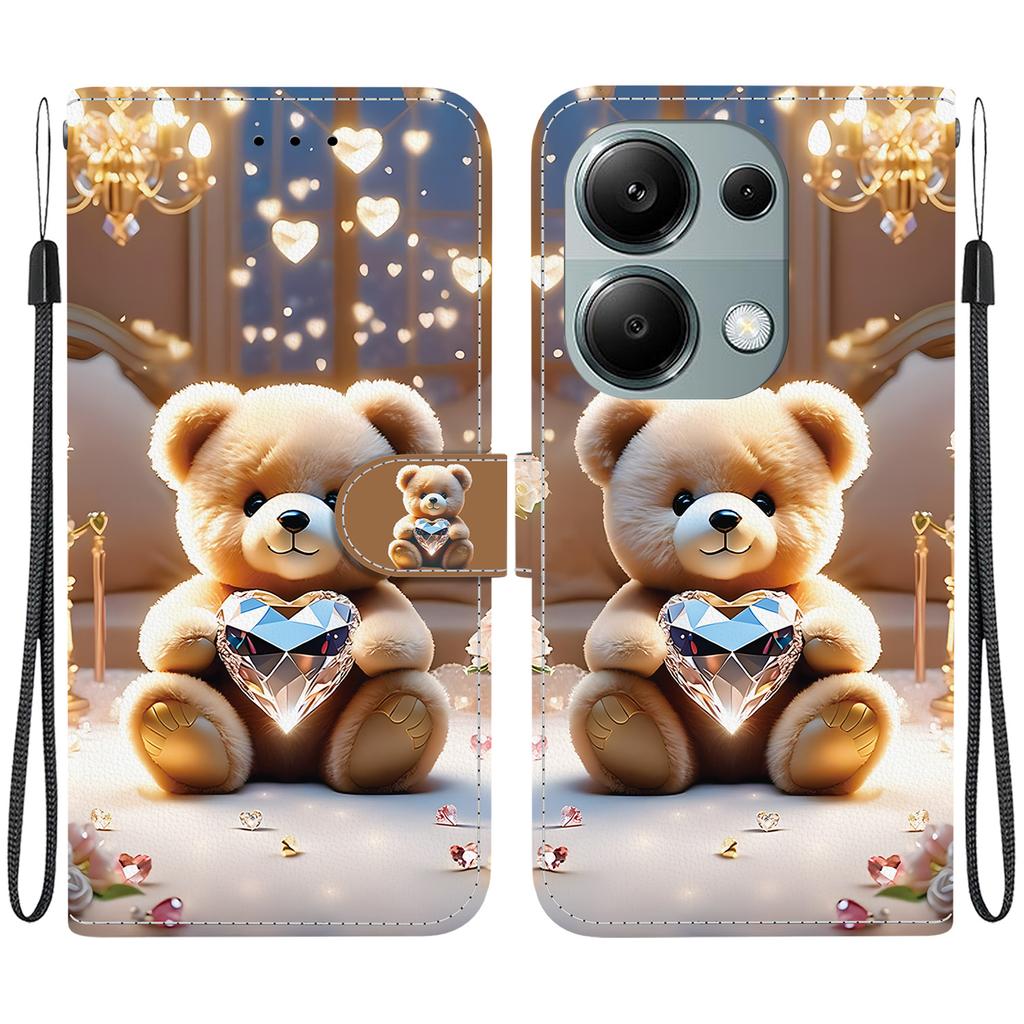 Handmade PU Leather Flip Case for Xiaomi Redmi Note 13 Pro 4G Anti-Slip Shockproof Cover with Wrist Strap & Heart/Rose Cat Designs
