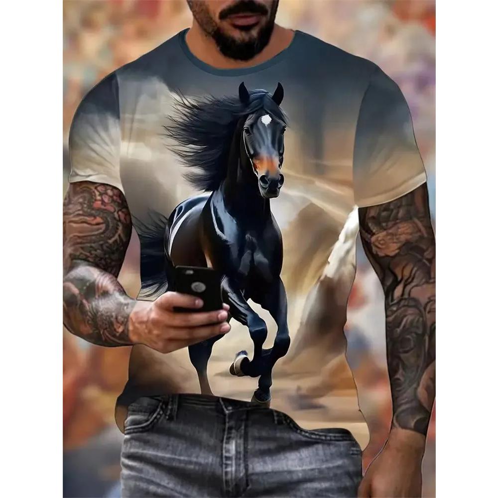 Daily Breathable Versatile Top Short Sleeve Men's Animal Print Comfort T-Shirt Casual T-Shirts Men’s