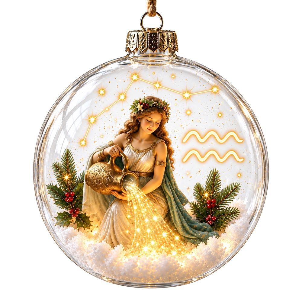 Clear Round Shape Zodiac Ball Ornament Warm Light Zodiac Hanging Decoration Christmas Tree Decor
