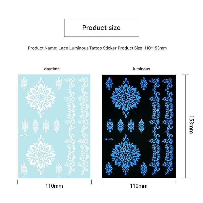 6 Sets Glow In The Dark Lace Temporary Tattoos Waterproof Fake Tattoo for Festival Party Henna Style Arm Leg Decoration