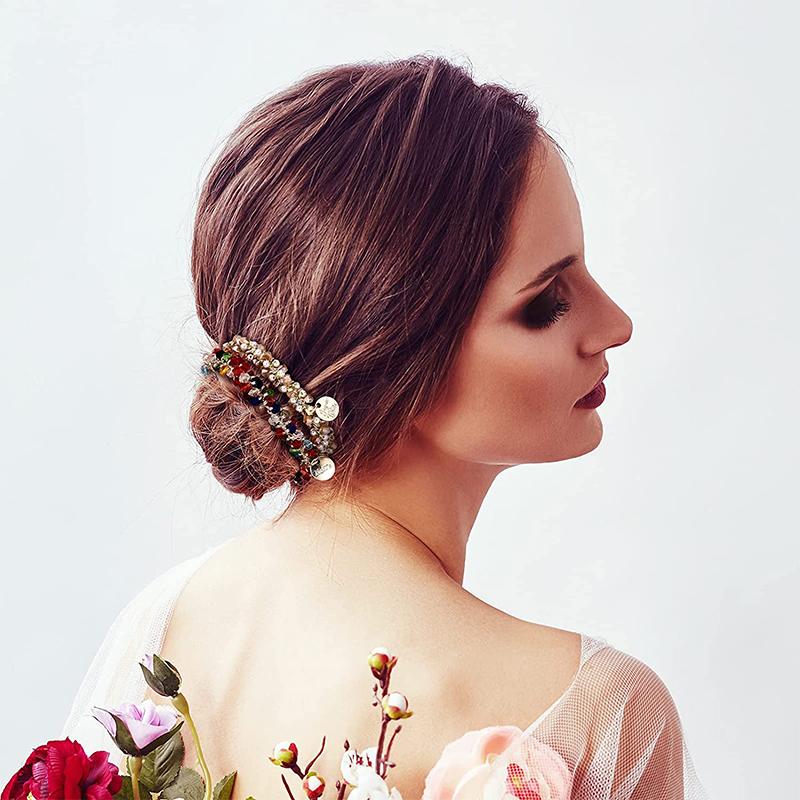 Elastici per capelli in cristallo Boho Elastici per capelli Scrunchies Corde per capelli con perle Perline Supporti per coda di cavallo Accessori per capelli per donne e ragazze