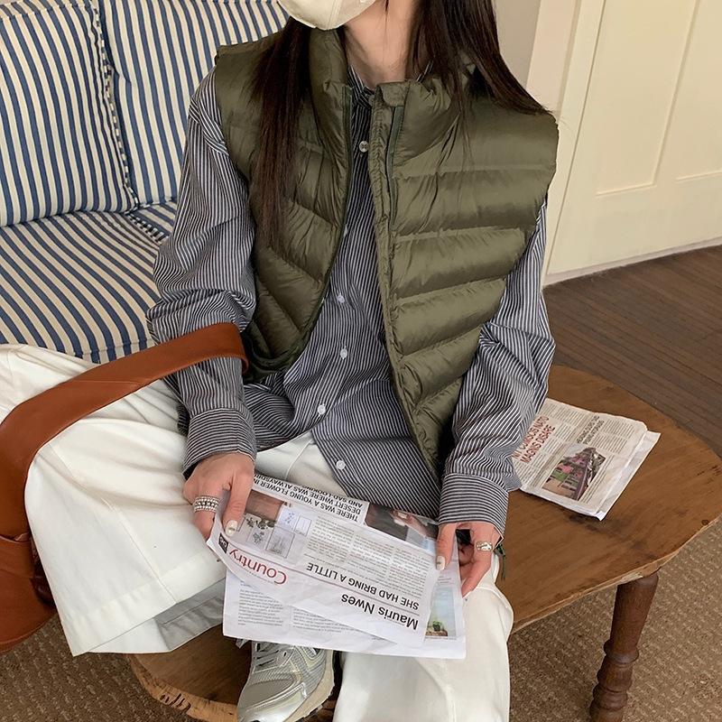 Light and thin short down cotton clothes vest women's Korean version new versatile stand-up collar vest thermal cotton vest jacket
