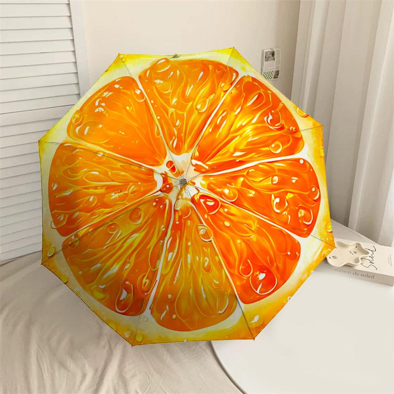 

1PC orange sliceAutomatic Open/Close Umbrella with Windproof, 8-Rib Sturdy Canopy, Durable Ribs, Fashionable Design, Outdoor Accessory, Fun Prin, Holi