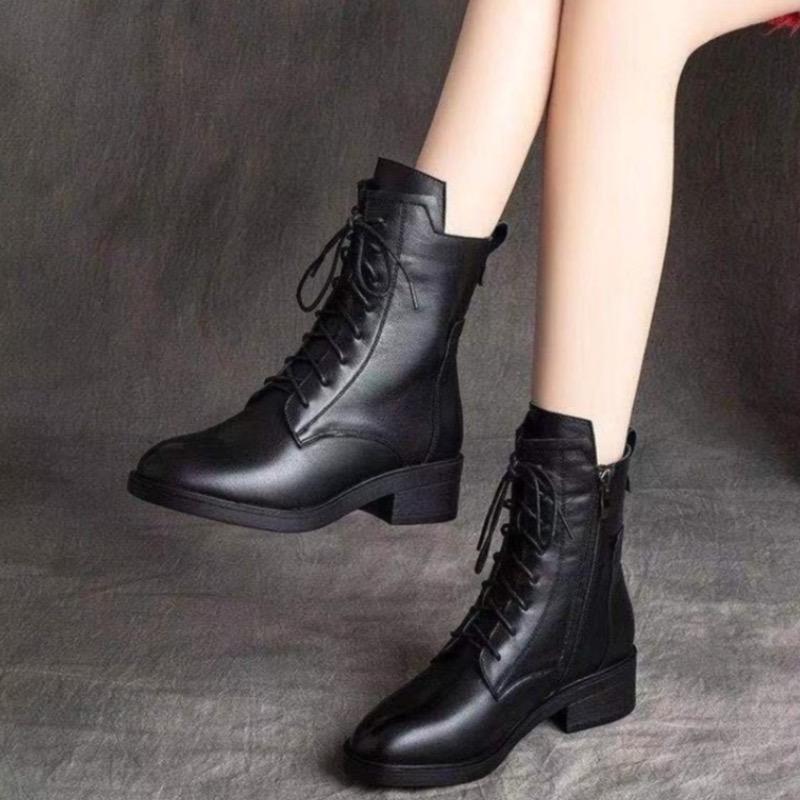Women's Boots Fashion High Top Leather Boots Luxury Pointed Chelsea Boots for Women Lace Up Platform Ankle Boot Botas Mujer2026 cm nero