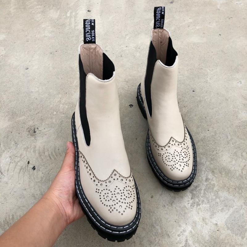 Fashion NEW Autumn Women Boots Genuine Leather Shoes for Women Round Toe Chunky Heel Shoes Platform Brogues Motorcycle Boots Daily Shoes