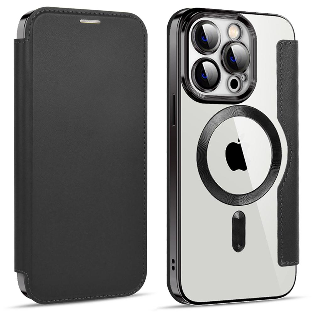 Phone Cover for iPhone 14 Pro,Compatible with MagSafe RFID Blocking Card Slots Fully Wrapped TPU Electroplating Clear Back Flip Case with Lens Film