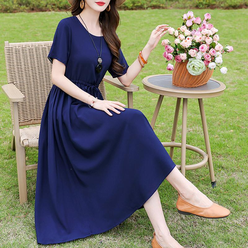 Casual Women's Dress Summer Vintage Clothes Loose Short Sleeve Plus Size Elegant Long Dresses