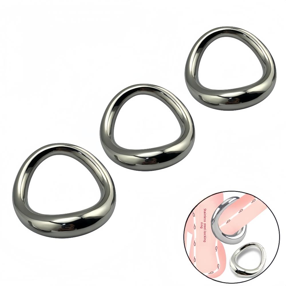 Stainless Steel Curved Locking Ring Heavy Duty Penis Bondage Cock Ring Metal Scrotum Stretcher Male Delayed Ejaculation Sex Toys