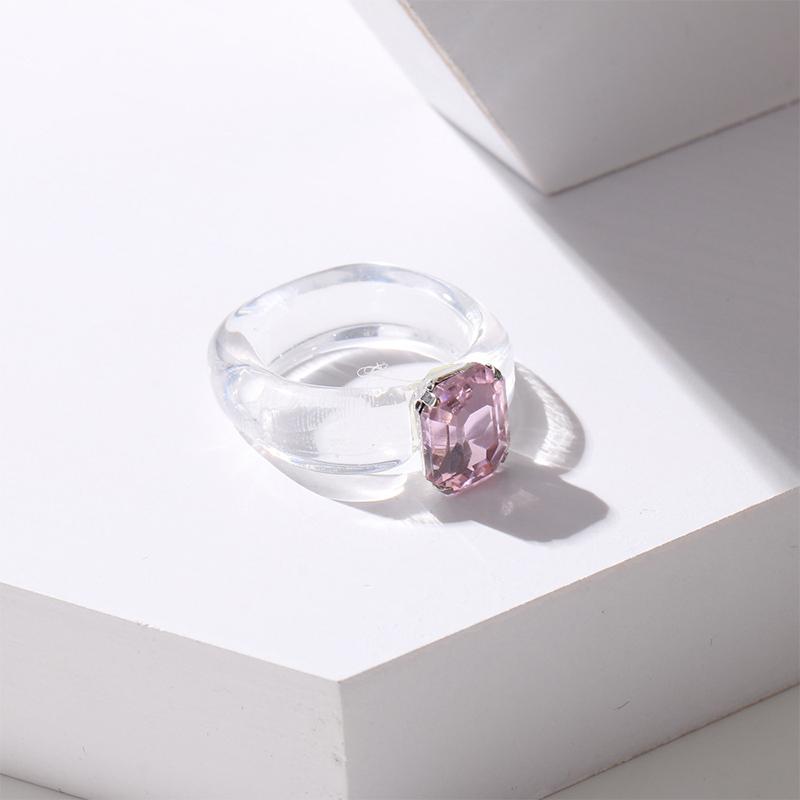 Fashion Simple Inlaid Colorful Zircon Resin Ring Women Sweet Cute Birthday Party Commemorative Jewelry Gift
