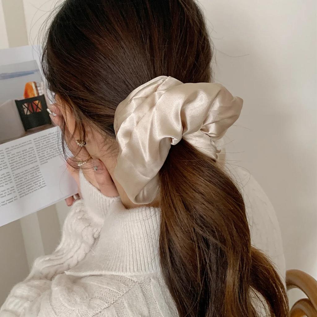 Pillow Sleep Headband Elastic Ponytail Scrunchie for Women Hair Accessories Girls Soft Solid Satin Filled Cotton Big Bands