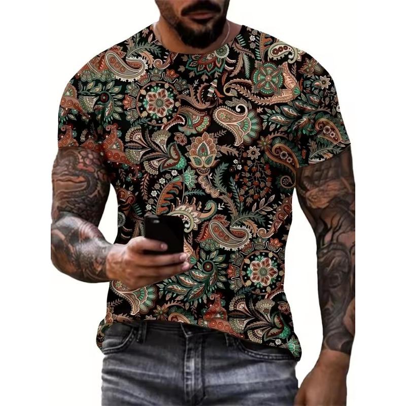 Summer Fun Men Fashion Casual Retro 3D Print Polyester T-shirt Casual Trendy Round Neck T-shirt Men