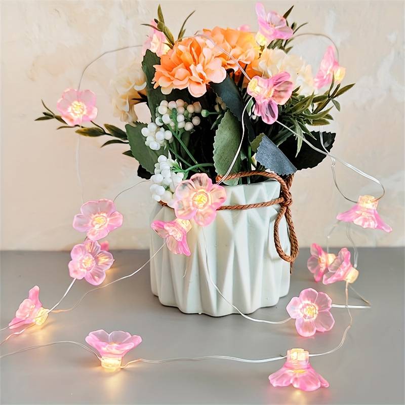 Cherry Flower String Lights Battery Powered Garland Light For Christmas Holiday Valentine's Day Decor Wedding Lighting Strings