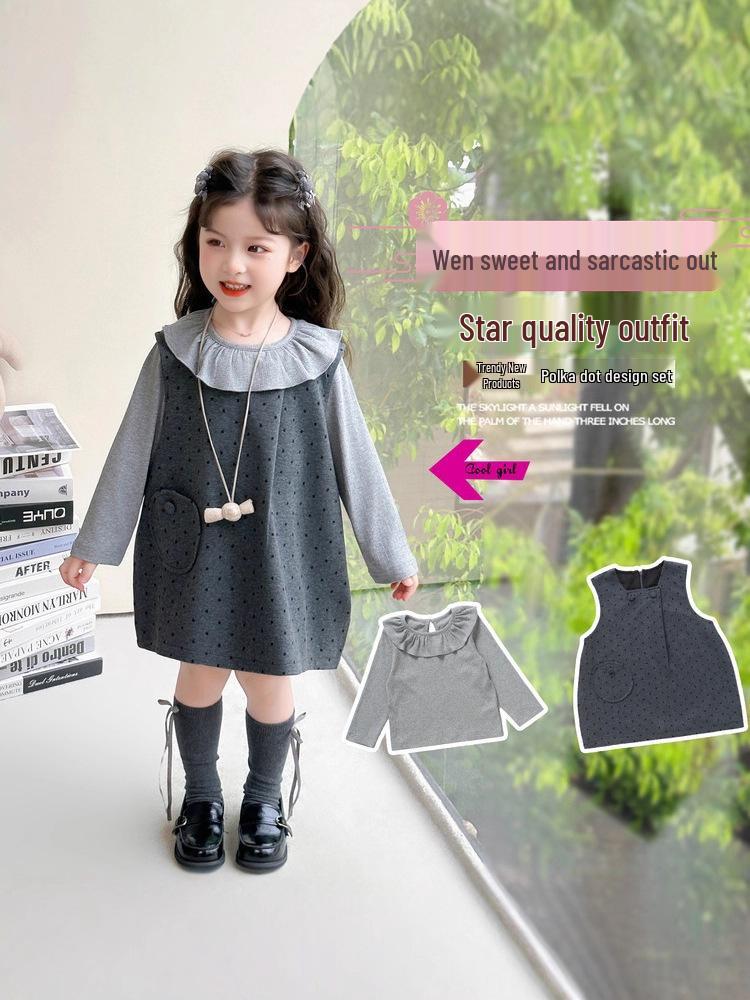 2025 New Fashionable Woolen Long Sleeve Two-Piece Autumn Dress Set for Baby Girls