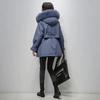Fitaylor Large Natural Fox Fur Hooded Winter Jacket Women 90% White Duck Down Thick Parkas Warm Sash Tie Up Snow Coat