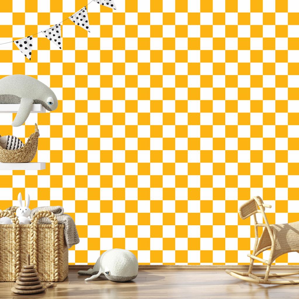 Checkerboard Wallpaper Gold, White and Cream for Living Room and Bedroom 50x1000