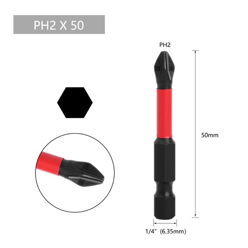 3Pieces Special Magnetic Cross Screwdriver Bit 1/4 Inch Hex Shank PH2 50mm 70mm 90mm For Electrician Power Tool