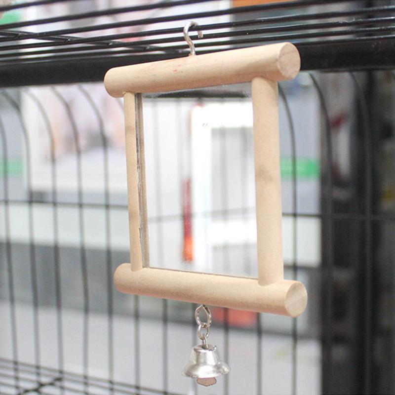 Bird Mirror and Perch Set: Parrot Toy for Balcony and Cage