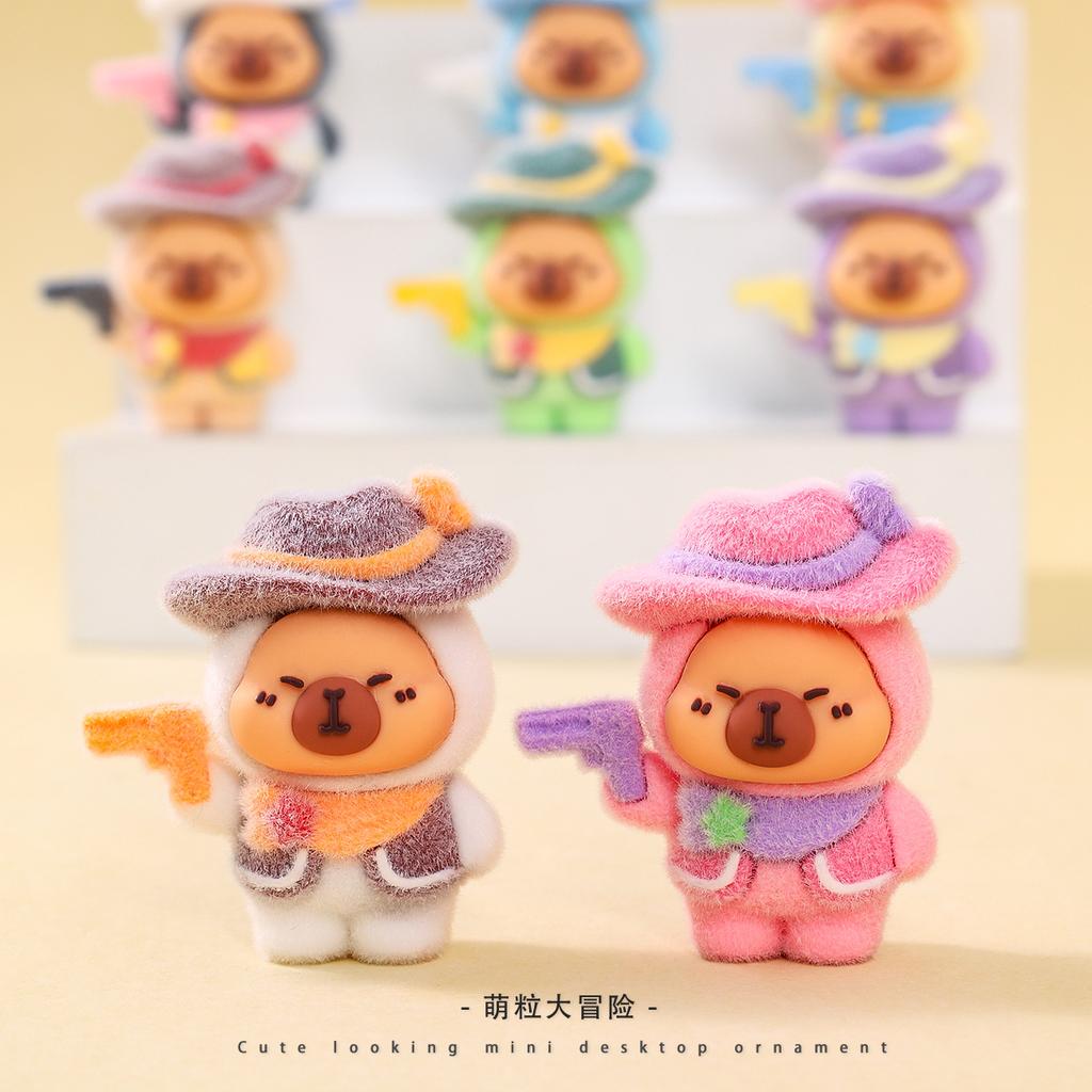 9Pcs/Set Anime Capybara Action Figurine Plaything Small Flocked Kapibare Figurines Desktop Home Deroc Collection Model Toys
