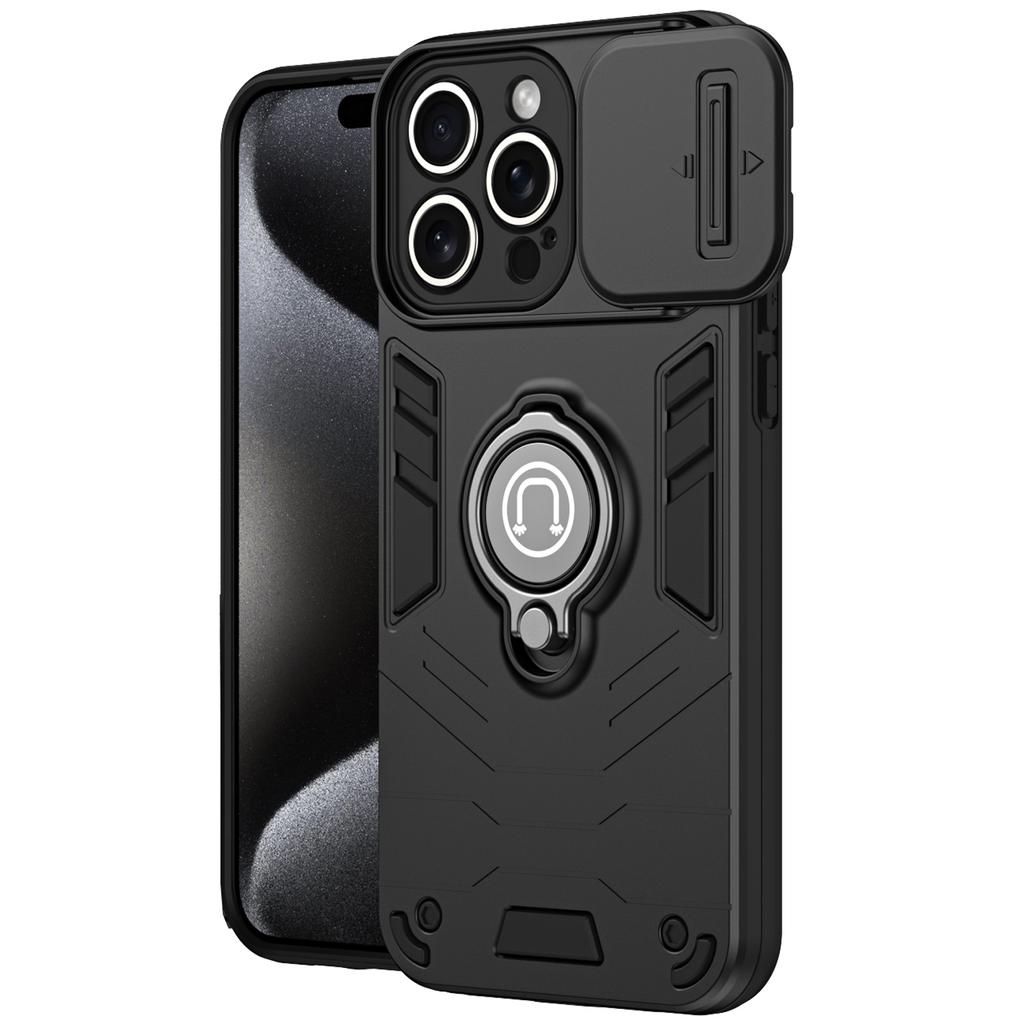 For iPhone 16 Pro Max Case Slide Camshield Kickstand PC+TPU Phone Cover