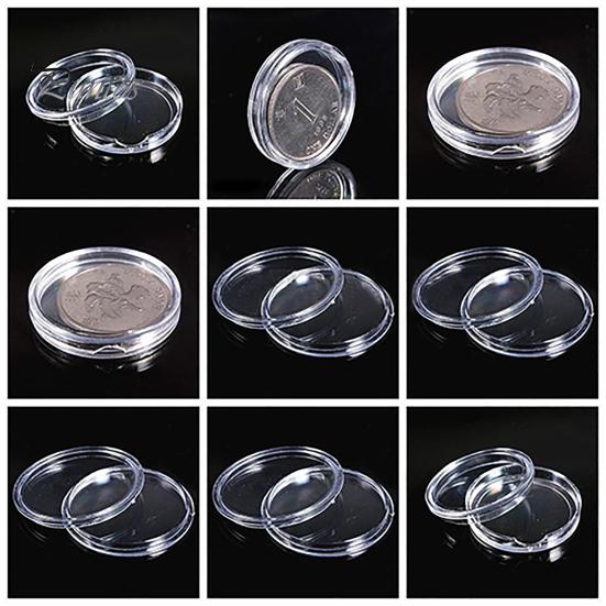 Coin Protector 10Pcs Clear Transparent Plastic Round Display Case Capsule Collecting Storage Box Holder