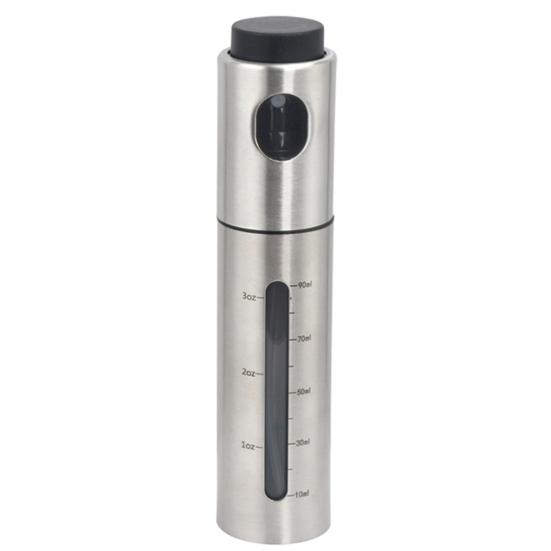 Kitchen Oil Spray Bottle Stainless Steel with Scale Mark, 100ml Press Type Atomized Precise Control Tool Dispenser for BBQ Baking, Rust Resistant Fine