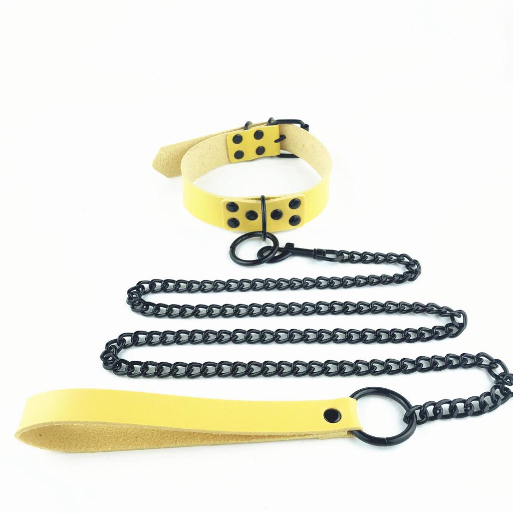 Gothic PU Leather Collar with Chain Leash - Cosplay & Nightclub Necklace