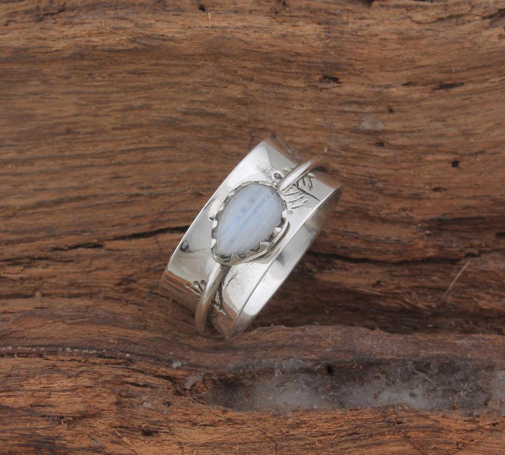 Rainbow Moonstone Spinner Rings, 925 Sterling Solid Silver Spinner Rings, Handmade Spinner Ring, Blue Fire Gemstone Spinner Ring