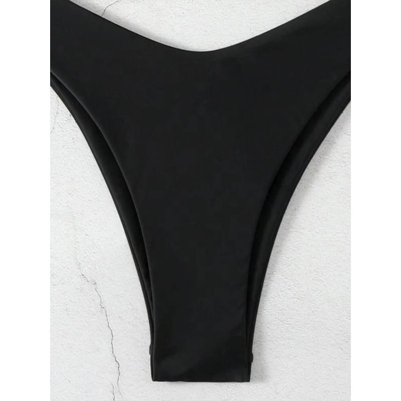 Sexy Solid Halter Lace Up Low Waist Bikini Set Women's 2 Pieces Swimsuit Triangle Thong Swimwear Bathing Suit Brazilian Biquini