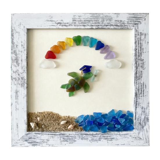 Class of 2026 Seaglass Decoration Handmade Sea Glass Graduation Wall Art Framed Sea Glass Artwork Desktop Wall Ornament Graduates Gift A