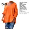 Women Knitting Sweater V-Neck Long Sleeve Solid Color Pullover Sweater Side Slit Hem Loose Fit Casual Street Style Sweater