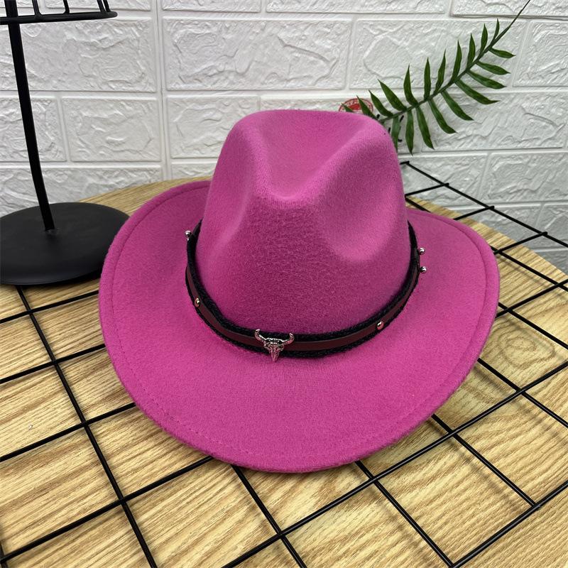 New Horn Head Belt Cowboy Hat Fashionable Jazz Hat Retro Tweed Hat Black Top Hat Trendy