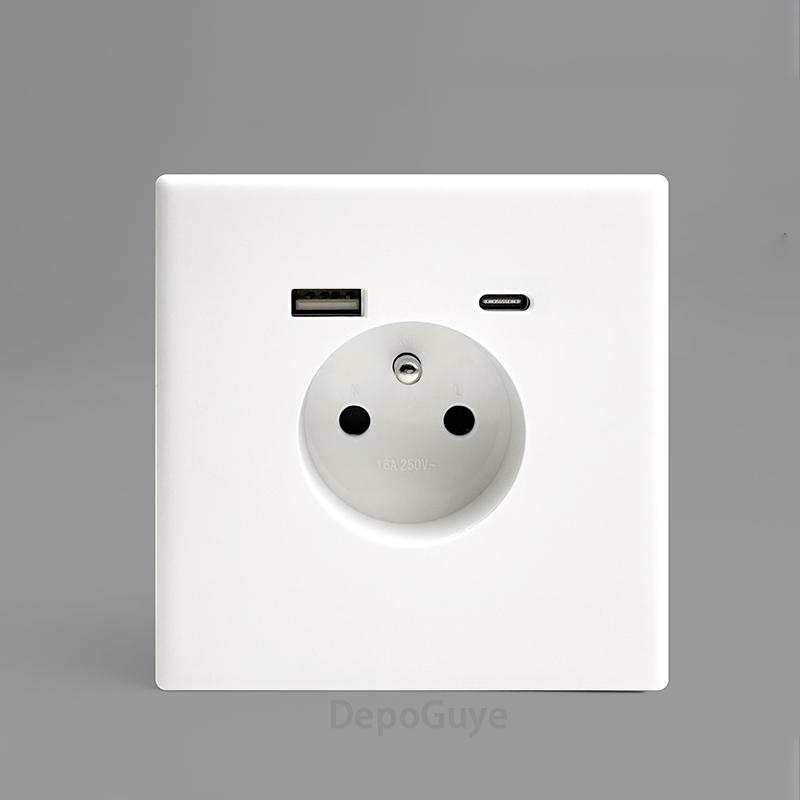 White 1 2 3 4 Gang Button Light Switch Panel Blue LED Indicator,UK Standard Wall Socket Universal Dual 3Pin USB C Power Outlet