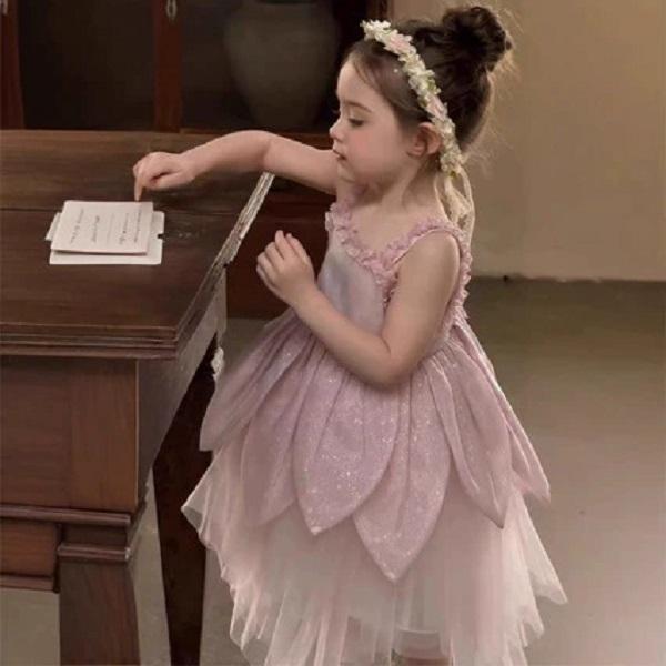 Blomstertjej Klänning Väst Ärmlös Axelrem Hängsel Prinsessa Bladkjol Magiska Alver Halloweenklänning