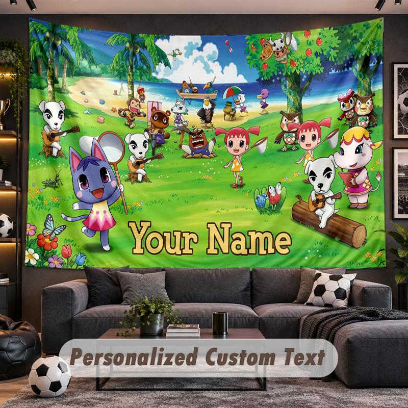 Animal Crossing Personalized Tapestry Support Custom Name, Wall Art Home Decoration